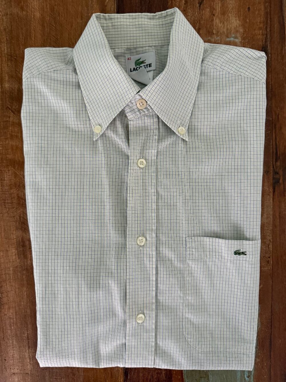 Lacoste Green Blue Checkered Short Sleeve Button Down Shirt Size 42 Large